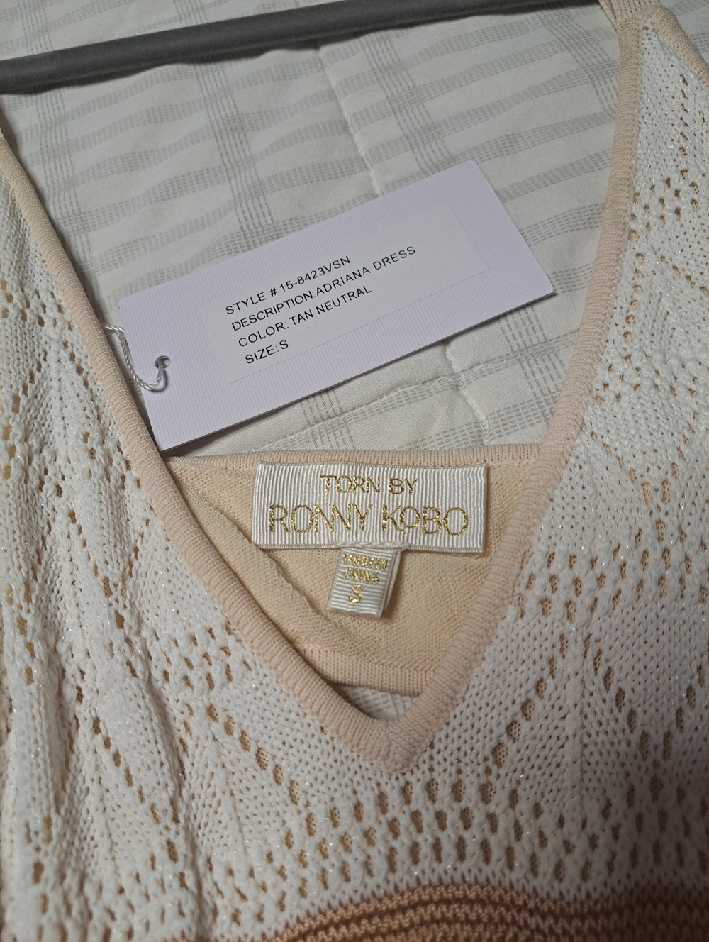 Torn by Ronny Kobo Cream, Beige & Light Brown Striped Knit Maxi Dress - Picture 7 of 7